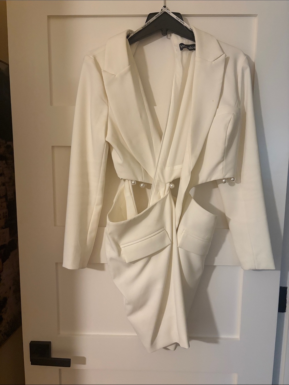 Lavish Alice Ivory Cutout Pearl-Trim Blazer Dress